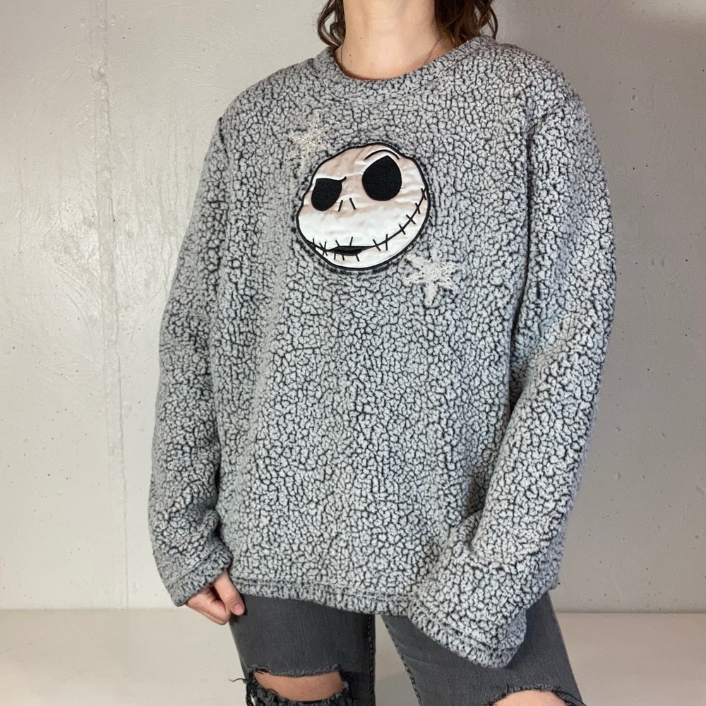 Gray Jack Skellington Christmas Teddy Sherpa Crewneck Sweatshirt